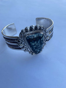 Navajo New Lander Turquoise & Sterling Silver Cuff Signed