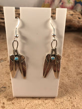 Load image into Gallery viewer, Navajo Sterling Silver &amp; Turquoise Feather Dangle Earrings
