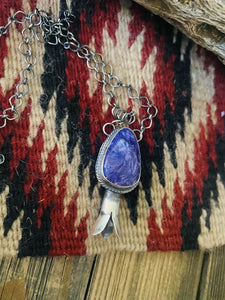 Navajo Sterling Silver & Charoite Blossom Necklace Signed