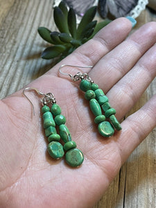 Beautiful Navajo Sterling Dyed Green Kingman Turquoise Multi Bead Earrings