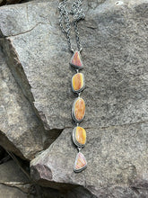 Load image into Gallery viewer, Stunning Navajo Spiny and Sterling 5 Stone Multi Shape Lariat Necklace