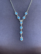 Load image into Gallery viewer, Navajo Sterling Silver &amp;  Blue Iridescent Opal Lariat Necklace &amp; Earring Set