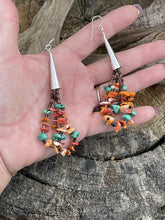 Load image into Gallery viewer, Navajo Sterling Silver Turquoise &amp; Spiny Chip Heishi Dangle Double Hoop Earrings