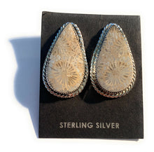 Load image into Gallery viewer, Navajo Fossilized Coral &amp; Sterling Silver Tear Drop Studs