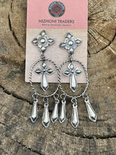 Load image into Gallery viewer, Navajo Sterling Silver Hand Stamped Cross Dangle Post Earrings Stamped Sterling
