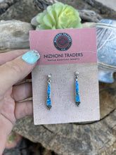 Load image into Gallery viewer, Navajo Blue Opal And Sterling Silver Inlay Dangle Earrings