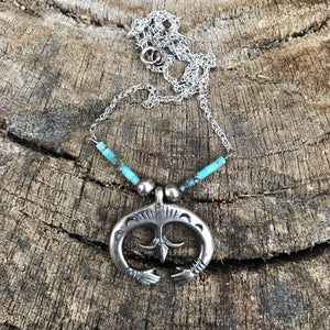 Navajo Turquoise Stone & Sterling Silver Naja Necklace