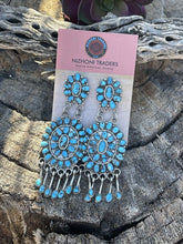 Load image into Gallery viewer, Stunning Navajo Sleeping Beauty Turquoise Sterling Dangle Earrings Artist LMB