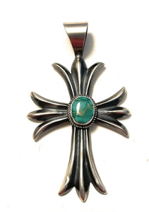 Navajo Turquoise & Sterling Silver Southwest Cross Pendant Signed