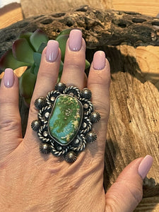 Stunning Navajo Natural Royston Turquoise & Sterling Ring Size 7.