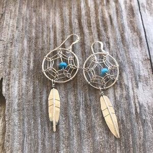 Navajo  Sterling Silver & Turquoise Dream Catcher, Dangle  Earrings