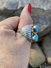 Load image into Gallery viewer, Navajo Sterling Silver &amp; Kingman Turquoise 2 Stone Ring Size 13.5