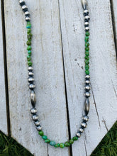 Load image into Gallery viewer, Navajo Sonoran Gold Turquoise &amp; Sterling Silver Navajo Pearl Beaded Necklace 20” SK11