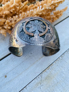 Vintage Navajo Sterling Silver & Copper Cuff Bracelet Signed