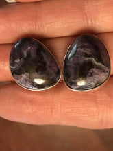 Load image into Gallery viewer, Navajo Charoite And Sterling Silver Post Earrings Stamped Sterling