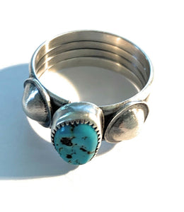 Navajo Turquoise & Sterling Silver 4 Row Ring