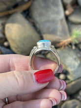 Load image into Gallery viewer, Navajo Sterling Silver &amp; Kingman Turquoise 2 Stone Ring Size 13.5