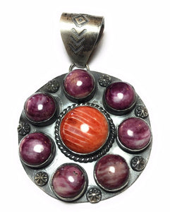 Navajo Sterling Silver & Purple and Orange Spiny Oyster Pendant Signed