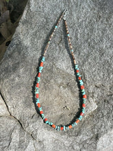 Load image into Gallery viewer, Navajo Turquoise, Heishi and Coral Beaded 16 Inch Necklace