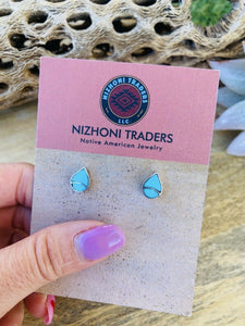 Zuni Sterling Silver & Turquoise Inlay Tear Drop Stud Earrings