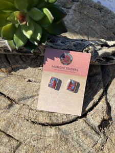 Navajo Pink Dream Mohave & Sterling Rectangle Delight Post Earrings