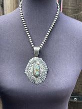 Load image into Gallery viewer, Navajo Number 8  Turquoise &amp; Sterling Tufa Cast Jumbo Pendant Signed