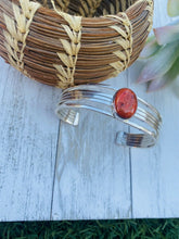 Load image into Gallery viewer, Navajo Apple Coral &amp; Sterling Silver Cuff Bracelet Signed