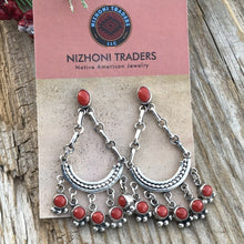 Load image into Gallery viewer, Navajo Natural Red Coral Sterling Silver Chandelier Style Dangle Earrings