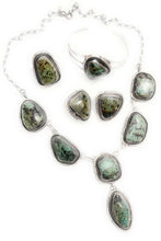 Load image into Gallery viewer, Navajo Sterling Silver &amp; Royston Turquoise Necklace, Earring, Cuff &amp; Ring Set
