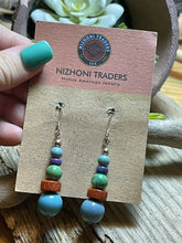 Load image into Gallery viewer, Navajo Sterling Silver Multi Stone Round Bead Dangle Earrings