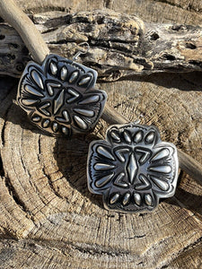 Navajo Sterling Silver Hand Stamped Cross Dangle Earrings Signed L. Tahe