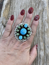 Load image into Gallery viewer, Navajo Sterling Sonoran Gold And Golden Hills Turquoise Cluster Ring Size 8.5