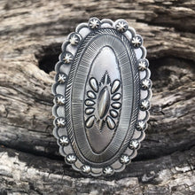Load image into Gallery viewer, Navajo Leather And Sterling Silver Statement Ring Sz 6 By Eugene Charley
