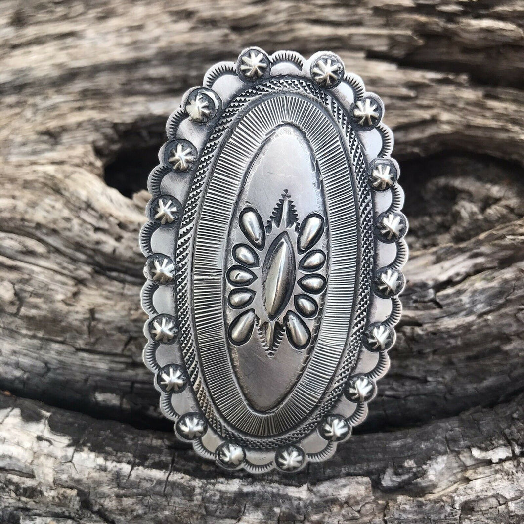 Navajo Leather And Sterling Silver Statement Ring Sz 6 By Eugene Charley