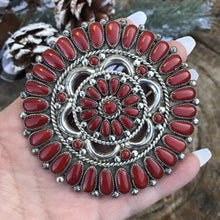 Load image into Gallery viewer, Navajo Jumbo Sterling Silver &amp; Natural Red Coral Cluster Pendant/pin Signed