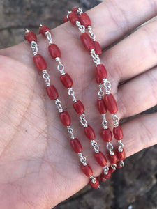 Navajo Sterling Silver & Red Coral Necklace 30 Inches