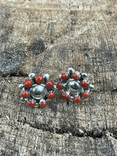 Load image into Gallery viewer, Navajo Sterling Silver And Natural Red Coral Cluster Stud Earrings