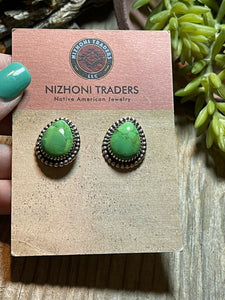 Beautiful Navajo Sterling Silver Dyed Kingman Turquoise Post Earrings