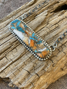 Navajo Multi Stone Sterling Silver Long Oval Bar Necklace