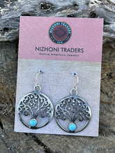 Load image into Gallery viewer, Navajo Sterling Silver Turquoise Tree Of Life Dangle Earrings