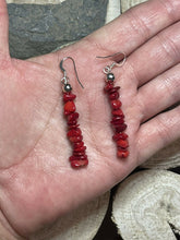 Load image into Gallery viewer, Navajo Sterling Silver Apple Coral Chip Dangle Earrings