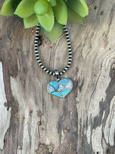 Load image into Gallery viewer, Zuni Iridescent Blue Opal &amp; Sterling Silver Heart Pendant