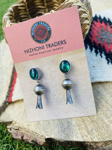 Navajo Abalone and Sterling Silver Blossom Dangle Earrings