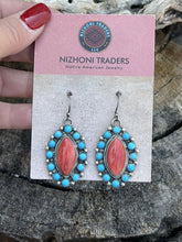 Load image into Gallery viewer, Navajo Sterling Silver Spiny &amp; Turquoise Cat Eye Cluster Dangle Earrings