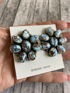 Navajo Sterling Silver & Golden Hills Turquoise  Cluster Post Earrings Signed
