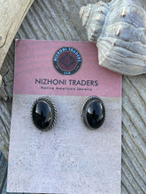 Load image into Gallery viewer, Vintage Navajo Sterling Silver Black Onyx Oval  Clip On Earrings Signed