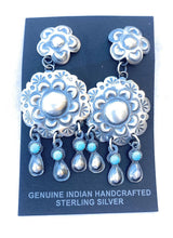 Load image into Gallery viewer, Navajo Sterling Silver &amp; Turquoise Concho Dangle Earrings Signed
