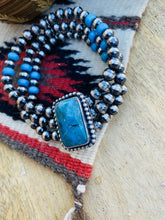 Load image into Gallery viewer, Navajo Turquoise &amp; Sterling Silver Navajo Pearl Beaded Stretch Bracelet