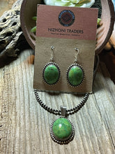 Load image into Gallery viewer, Navajo Green Kingman Turquoise Sterling Navajo Pendant And Earrings Set