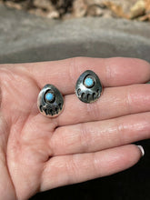 Load image into Gallery viewer, Navajo Sterling Silver And Turquoise Bear Paw Post Earrings